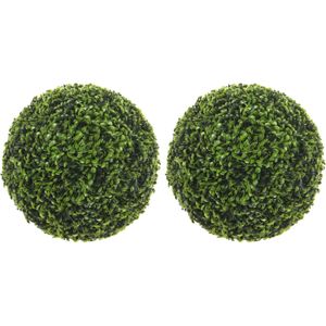 2x stuks buxus bol Theeblad groen D50 cm kunstplant UV-bestendig