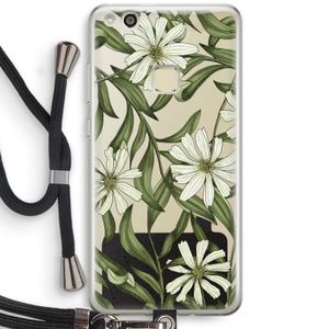 Wit bloemenpatroon: Huawei Ascend P10 Lite Transparant Hoesje met koord