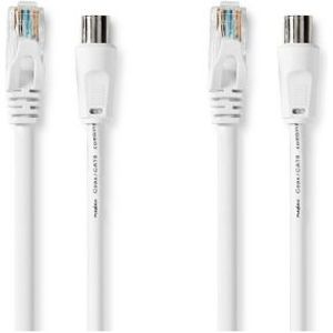 Coax- en CAT6-Combikabel | IEC (Coax) Male / RJ45 Male | IEC (Coax) Female / RJ45 Male | Vernikkeld