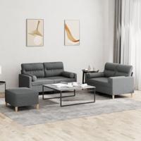 3-delige Loungeset met kussens stof donkergrijs
