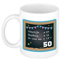 Verjaardag cadeau mok 50 jaar - blauw - 300 ml - keramiek - Sarah/Abraham