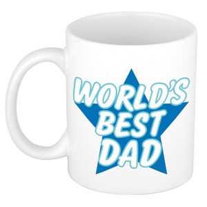 Worlds best dad kado mok / beker wit met blauwe ster - Vaderdag / verjaardag    -