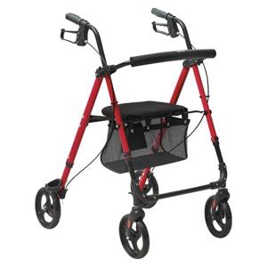 VEVOR rollator voor senioren, opvouwbare lichtgewicht aluminium rollator met verstelbare zitting en handgreep, rollator voor buitenmobiliteit met 8 inch terreinwielen, 136 kg laadvermogen rood