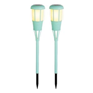 2x stuks solar tuinfakkel/tuinlamp turquoise op zonne-energie 61 cm