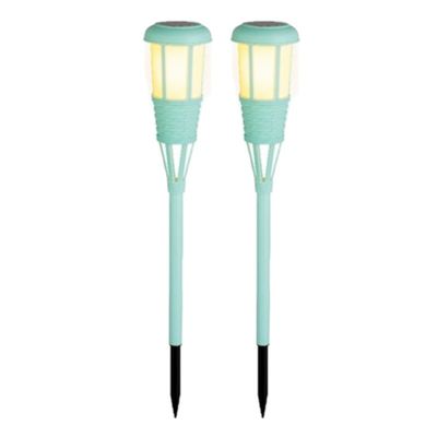 2x stuks solar tuinfakkel/tuinlamp turquoise op zonne-energie 61 cm