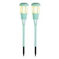 2x stuks solar tuinfakkel/tuinlamp turquoise op zonne-energie 61 cm