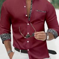 Bon&Bon Men's Yellow Long Sleeve Casual Button-Up Floral Shirt Burgundy / M