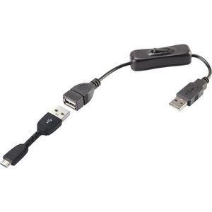 Renkforce USB-kabel USB 2.0 USB-A stekker, USB-micro-B stekker 0.25 m Zwart Incl. aan/uitschakelaar, Vergulde steekcontacten RF-3346626