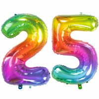 Grote folie ballonnen cijfer 25 in het glimmend multi-kleuren 86 cm
