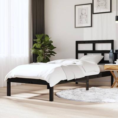 Bedframe massief hout zwart 75x190 cm