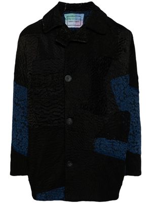 By Walid manteau boutonné à détails patchwork - Noir