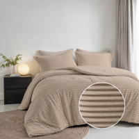 Dekbedovertrek Teddy Rib - Lits-Jumeaux (240x220 Cm) - Taupe Microvezel Teddy - Strepen - Fresh And Co - Dekbed-Discounter.nl