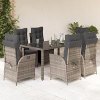 7-delige Tuinset met kussens poly rattan grijs