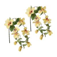 Louis Maes kunstbloemen - 2x - Hibiscus - geel - hangende tak van 165 cm - Hawaii/zomer thema - Kunstbloemen