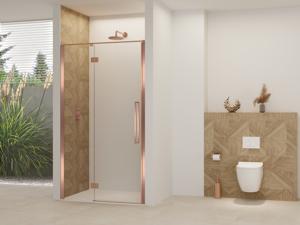 Nisdeur Van Rijn Products ST07 Aan Vast Deel 100x200 cm 8 mm Helder Glas Incl. Beslag, Greep en Stabilisatiestang Geborsteld Koper