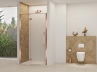 Nisdeur Van Rijn Products ST07 Aan Vast Deel 100x200 cm 8 mm Helder Glas Incl. Beslag, Greep en Stabilisatiestang Geborsteld Koper