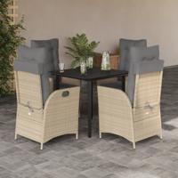 5-delige Tuinset met kussens poly rattan beige