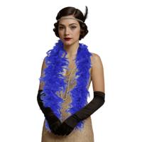 Carnaval verkleed boa met veren - blauw - 80 gram - themafeest
