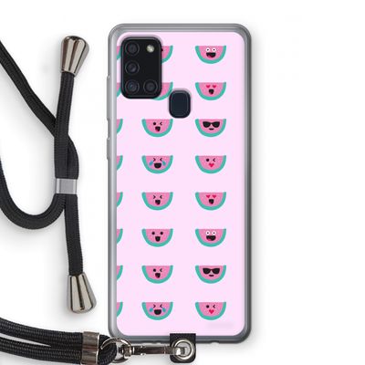 Smiley watermeloenprint: Samsung Galaxy A21s Transparant Hoesje met koord