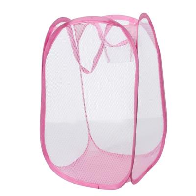 3 STKS opvouwbare pop up Wash tas wasmand tas belemmert mesh opslag Pueple vuile kleren mand (roze)