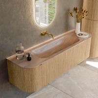 Badmeubel Mondiaz Kurve-Dlux | 160 cm | Meubelkleur Oak | Wastafelkleur Saba | Solid surface | Wasbak midden spoelbak | Zonder kraangat(en)