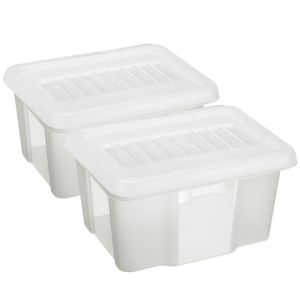 Sunware 2x opslagbox kunststof 24 liter transparant 42 x 33 x 22 cm met deksel