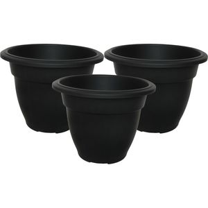 Buiten plantenpot/bloempot/planter - 3x - zwart - kunststof - D38 x H29 cm