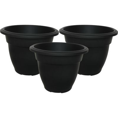 Buiten plantenpot/bloempot/planter - 3x - zwart - kunststof - D38 x H29 cm Buiten plantenpot/bloempot/planter - 3x - zwart - kunststof - D38 x H29 cm