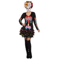 Neon skelet halloween jurkje voor dames - thumbnail
