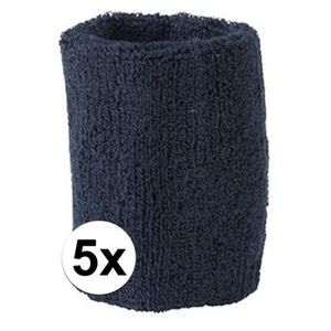 5x Navy blauw zweetbandje voor pols