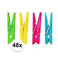 Kleine Houten knijpers - 48x stuks - gekleurd mix - 4,5 cm