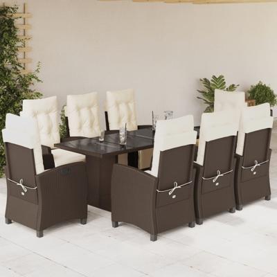 9-delige Tuinset met kussens poly rattan bruin