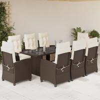 9-delige Tuinset met kussens poly rattan bruin