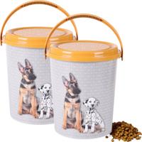 Huisdieren honden voedsel/voercontainer - 2x - voorraad box - kunststof - 11 liter - afsluitbare dek