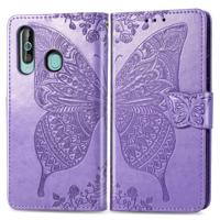 Butterfly Love bloemen reliëf horizontale Flip lederen case voor Galaxy A60 met houder & kaartsleuven & portemonnee & Lanyard (licht paars)