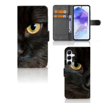 Samsung Galaxy A55 | Telefoonhoesje | Met pasjeshouder | Zwarte Kat