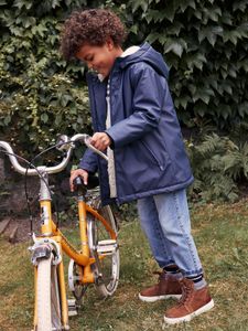 Regenjas met capuchon voor jongens en sherpa voering nachtblauw