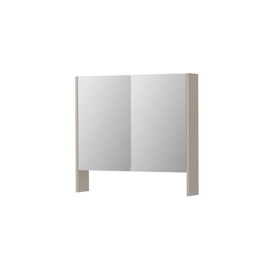 INK SPK3 Spiegelkast - 80x14x74cm - 2 deuren - dubbelzijdige Spiegel - open planchet - schakelaar en stopcontact - MDF lak Mat kasjmier grijs 1110129
