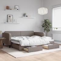 Slaapbank met onderschuifbed en lades 90x200 cm stof taupe