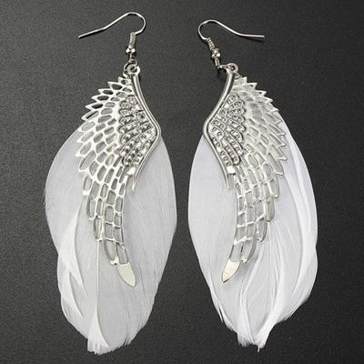 Vleugel oorbellen Boheemse handgemaakte Vintage Feather Long Drop Earrings(White) metaal