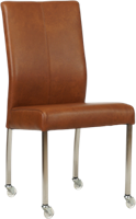 Cognac leren moderne eetkamerstoel Comfort - poot vierkant rvs met wiel - Granada leer Savannah (cognac leer)