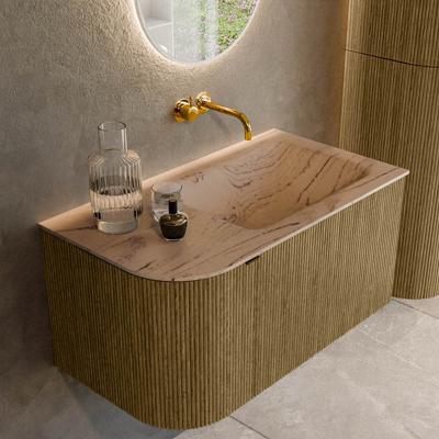 Badmeubel Mondiaz Kurve-Dlux | 85 cm | Meubelkleur Dusk | Wastafelkleur Arena | Solid surface | Wasbak rechter zijde spoelbak | Zonder kraangat(en)