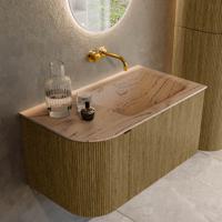 Badmeubel Mondiaz Kurve-Dlux | 85 cm | Meubelkleur Dusk | Wastafelkleur Arena | Solid surface | Wasbak rechter zijde spoelbak | Zonder kraangat(en) Badmeubel Mondiaz Kurve-Dlux | 85 cm | Meubelkleur Dusk | Wastafelkleur Arena | Solid surface | Wasbak rechter zijde spoelbak | Zonder kraangat(en)