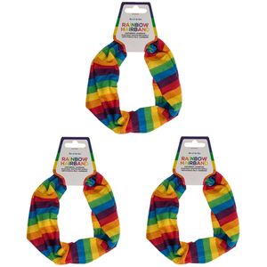 Haarbandje voor dames - 3x - Gay Pride/Regenboog thema kleuren - polyester