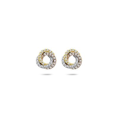 14k Tricolor Gouden Oorknoppen met Diamant 0.19ct - 8mm