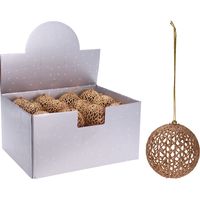 1x Gouden glitter draad/rotan look kerstballen kunststof 9 cm 1x Gouden glitter draad/rotan look kerstballen kunststof 9 cm