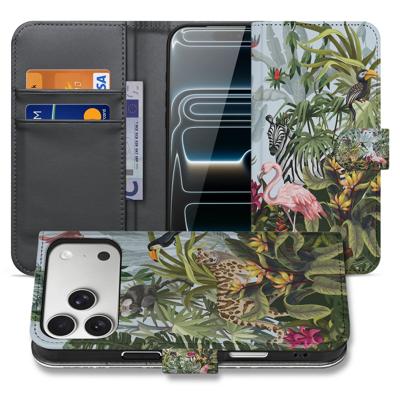 Apple iPhone 17 Pro Hoesje Met Pasjes Jungle Design PU-Leer