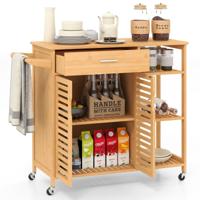 Houten en Bamboe Keukentrolley Keukenkast met Wielen Rolwagen met lade 104 x 40 x 89 cm Natuur
