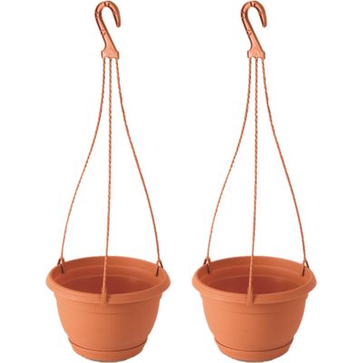 3x Stuks hangende kunststof Agro terracotta bloempot/plantenpot met schotel 2 liter