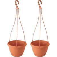 3x Stuks hangende kunststof Agro terracotta bloempot/plantenpot met schotel 2 liter